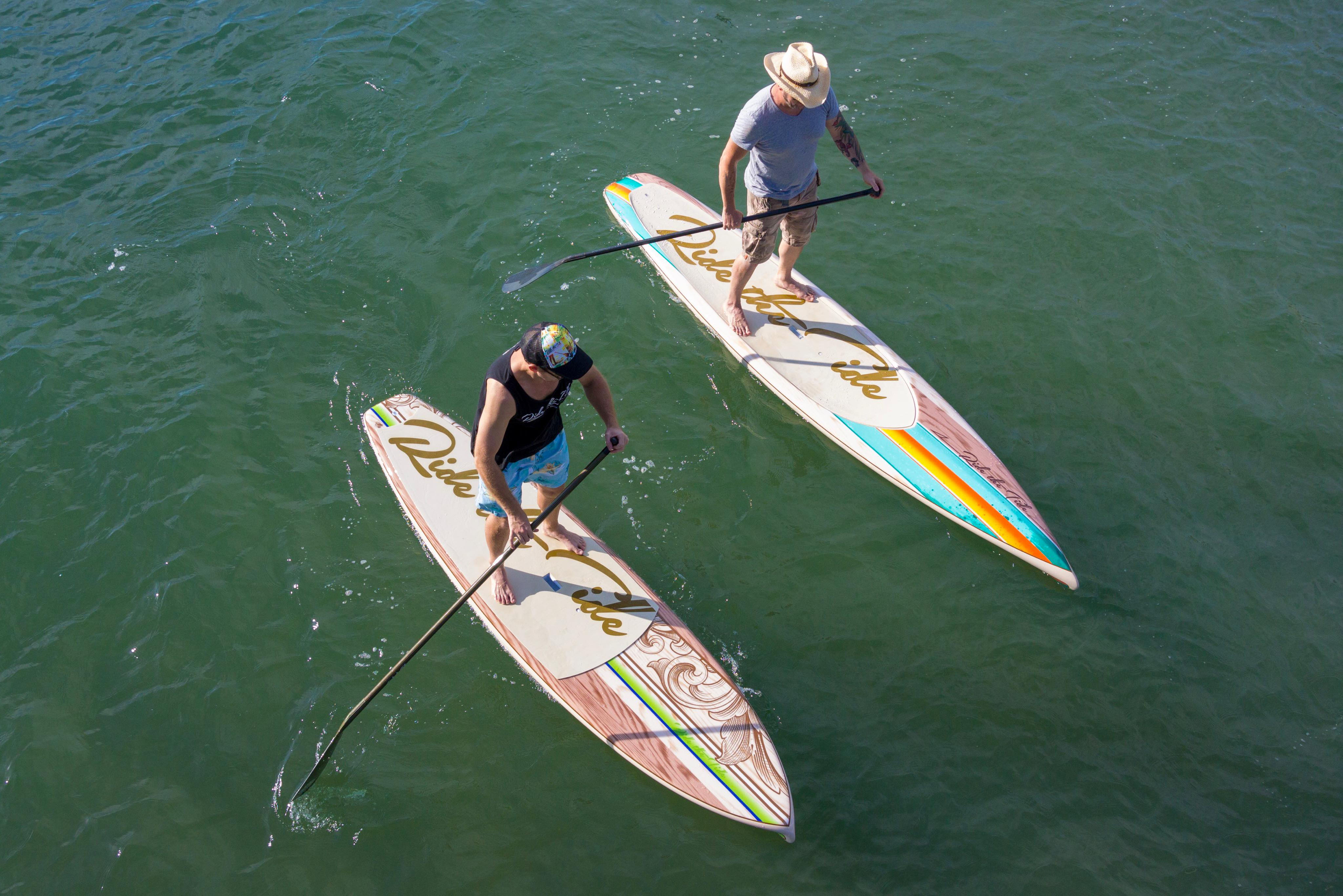 drone footage of paddle boards